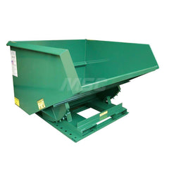 Stationary Tilt Hopper: 6,000 lb Capacity, 60″ Wide, 64″ Long, 51″ High Green, Powder Coated Steel, Hand Control