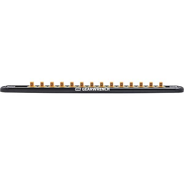 Socket Holders & Trays; Type: Clip Rail; Holds Number of Pieces: 14; Number Of Sockets Held: 14; Overall Length: 14.5 in; Overall Width: 1.125 in; Overall Height: 0.75 in; Color: Black; Width (Inch): 1.125 in; Height (Inch): 0.75 in; Color: Black; Tool Ty