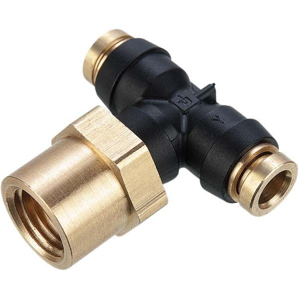 Parker - Plastic Push-To-Connect Tube Fittings Type: Female Branch Tee Swivel Tube Outside Diameter (Inch): 1/4 x 1/4 - All Tool & Supply