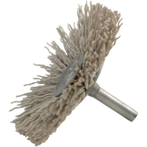 Brush Research Mfg. - 320 Grit, 1-1/2" Brush Diam, Crimped, Flared End Brush - Medium Grade, 1/4" Diam Steel Shank, 2,500 Max RPM - All Tool & Supply