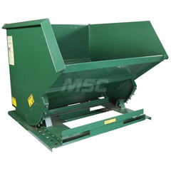 Stationary Tilt Hopper: 4,000 lb Capacity, 60″ Wide, 64″ Long, 51″ High Green, Powder Coated Steel, Hand Control