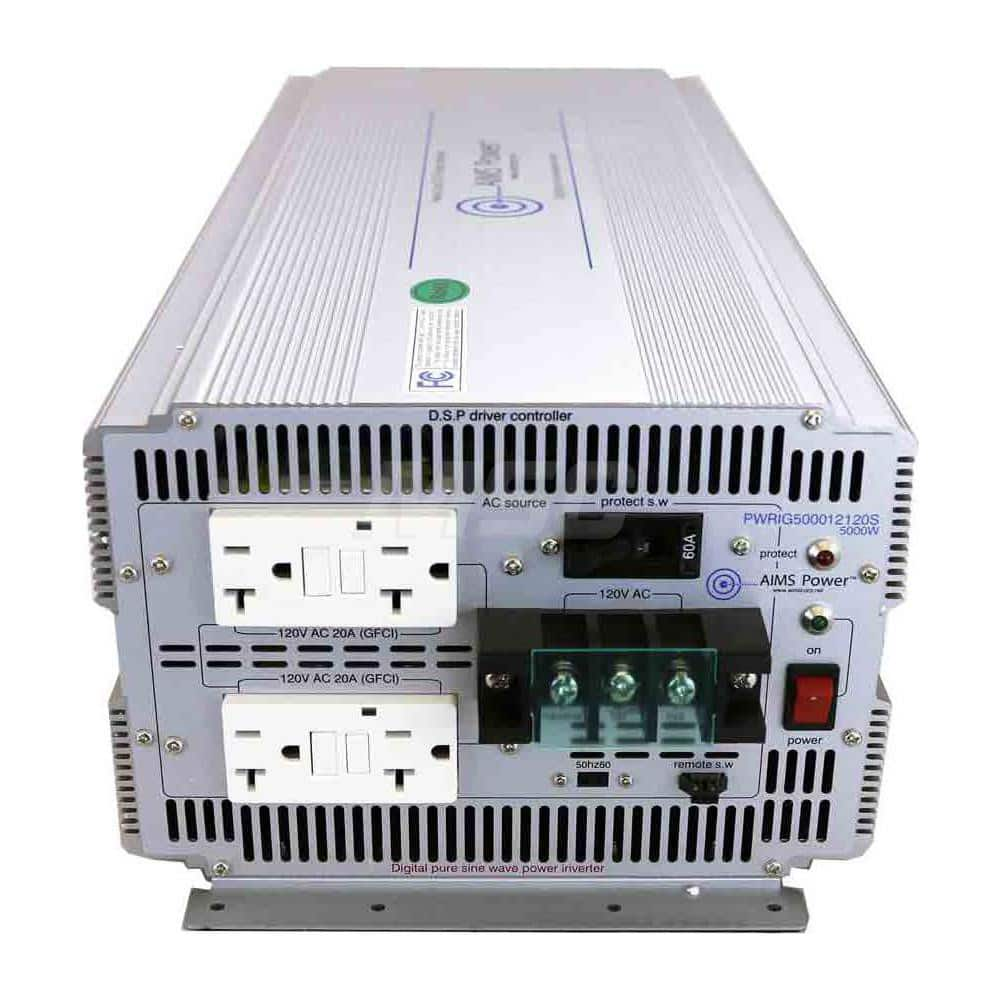 Power Inverters; Input Voltage: 0.00; Output Voltage: 120; Continuous Output Power: 5000; Peak Output Power: 10000; Maximum Input Current Rating: 62.9; Output Amperage: 41.67; Mounting Type: Surface Mount; Input Voltage: 0.00; Output Voltage: 120; Mount T