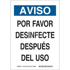 COVID-19 Sign: Rectangle, ″AVISO, POR FAVOR DESINFECTE DESPU ™S DEL USO″ Polyester, Adhesive Backed, 10″ High