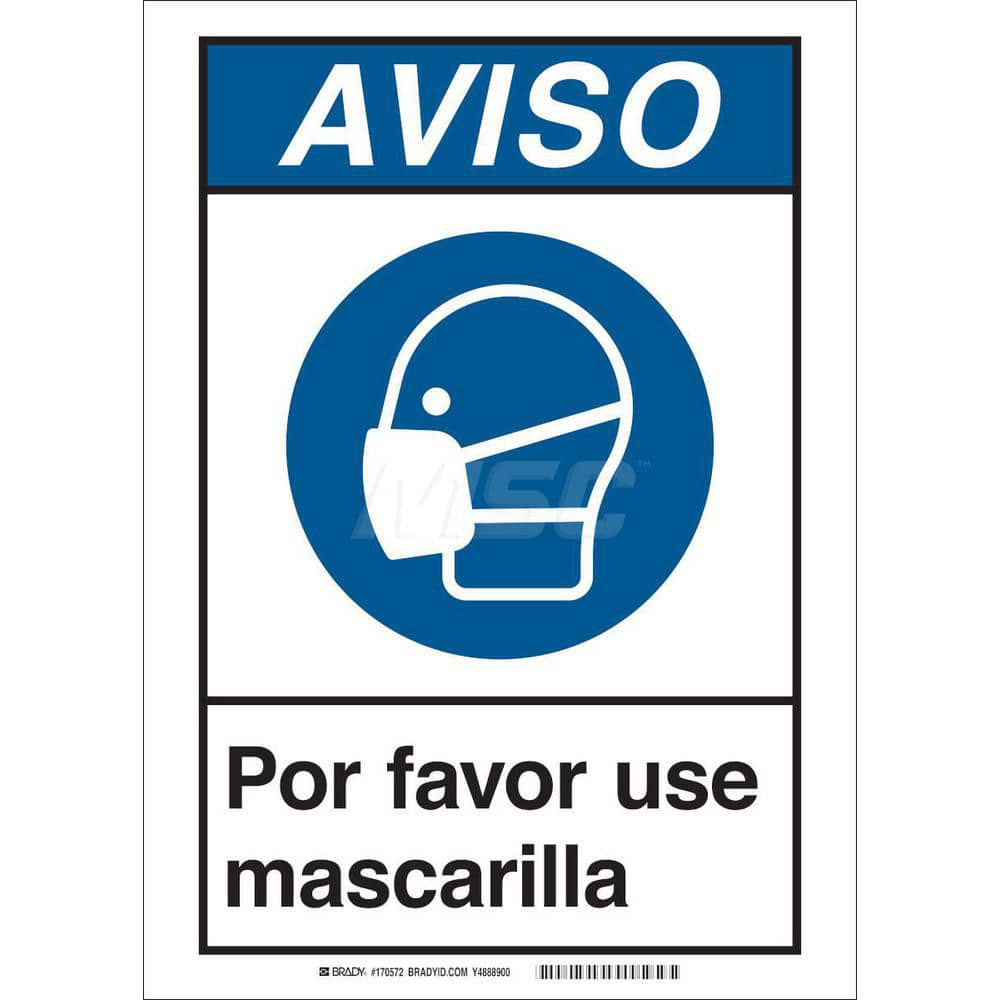 COVID-19 Sign: Rectangle, ″AVISO, POR FAVOR USE MASCARILLA″ Polyester, Adhesive Backed, 14″ High