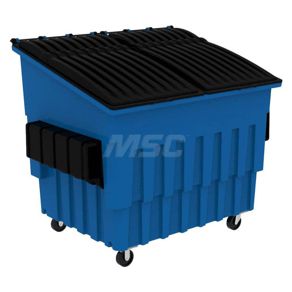 Trash Cans & Recycling Containers; Product Type: Front End Load Dumpster; Container Capacity: 4 cu yd; Container Shape: Rectangle; Lid Type: Sealed Rim; Container Material: Plastic; Color: Blue; Features: Quick Change Caster Brackets; Steel-Rod-Reinforced