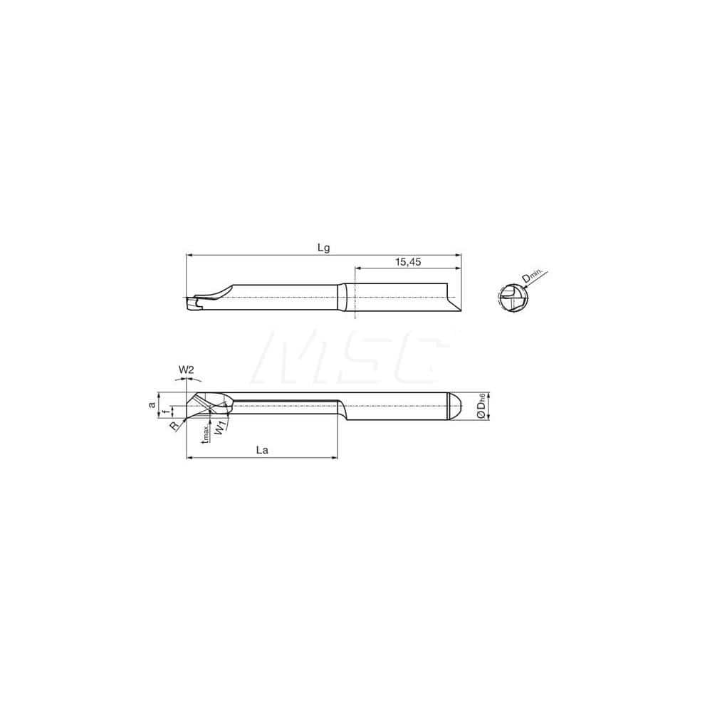 Internal Boring Bar: 0.1575″ Min Bore, 0.4724″ Max Depth, Left Hand Cut, Carbide 1.1811″ OAL, 0.0039″ Corner Radius