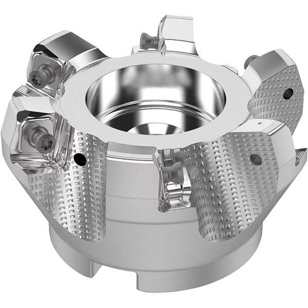 Seco - 80mm Cut Diam, 27mm Arbor Hole, 8mm Max Depth of Cut, 71° Indexable Chamfer & Angle Face Mill - 6 Inserts, SN.. Insert, Right Hand Cut, 6 Flutes, Through Coolant, Series R220.56 - All Tool & Supply