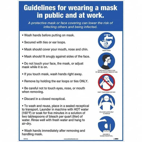 NMC - "COVID 19 - Guidelines for Wearing a Mask in Public and at Work", 18" Wide x 24" High, Paper Safety Sign - All Tool & Supply