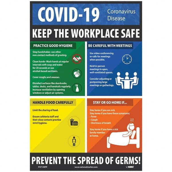 NMC - "COVID 19 - Keep the Workplace Safe", 12" Wide x 18" High, Paper Safety Sign - All Tool & Supply