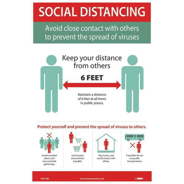 NMC - "COVID 19 - Social Distancing - Avoid Close Contact with Others to Prevent the Spread of Viruses", 12" Wide x 18" High, Vinyl Safety Sign - All Tool & Supply