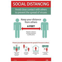 NMC - "COVID 19 - Social Distancing - Avoid Close Contact with Others to Prevent the Spread of Viruses", 12" Wide x 18" High, Vinyl Safety Sign - All Tool & Supply