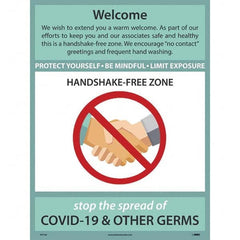 NMC - "COVID 19 - Welcome - Handshake Free Zone", 18" Wide x 24" High, Paper Safety Sign - All Tool & Supply