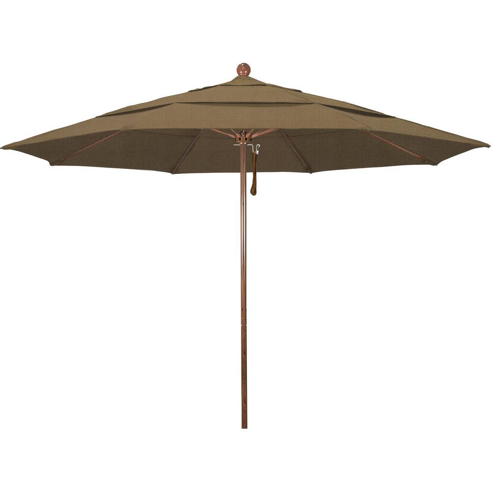 Patio Umbrellas; Diameter (Feet): 11; Height (Feet): 8.917; Fabric Color: Woven Sesame; Base Included: No; Canopy Fabric: Olefin; Fade Resistant: Yes; Additional Information: Pulley Lift; Frame Material: Aluminum