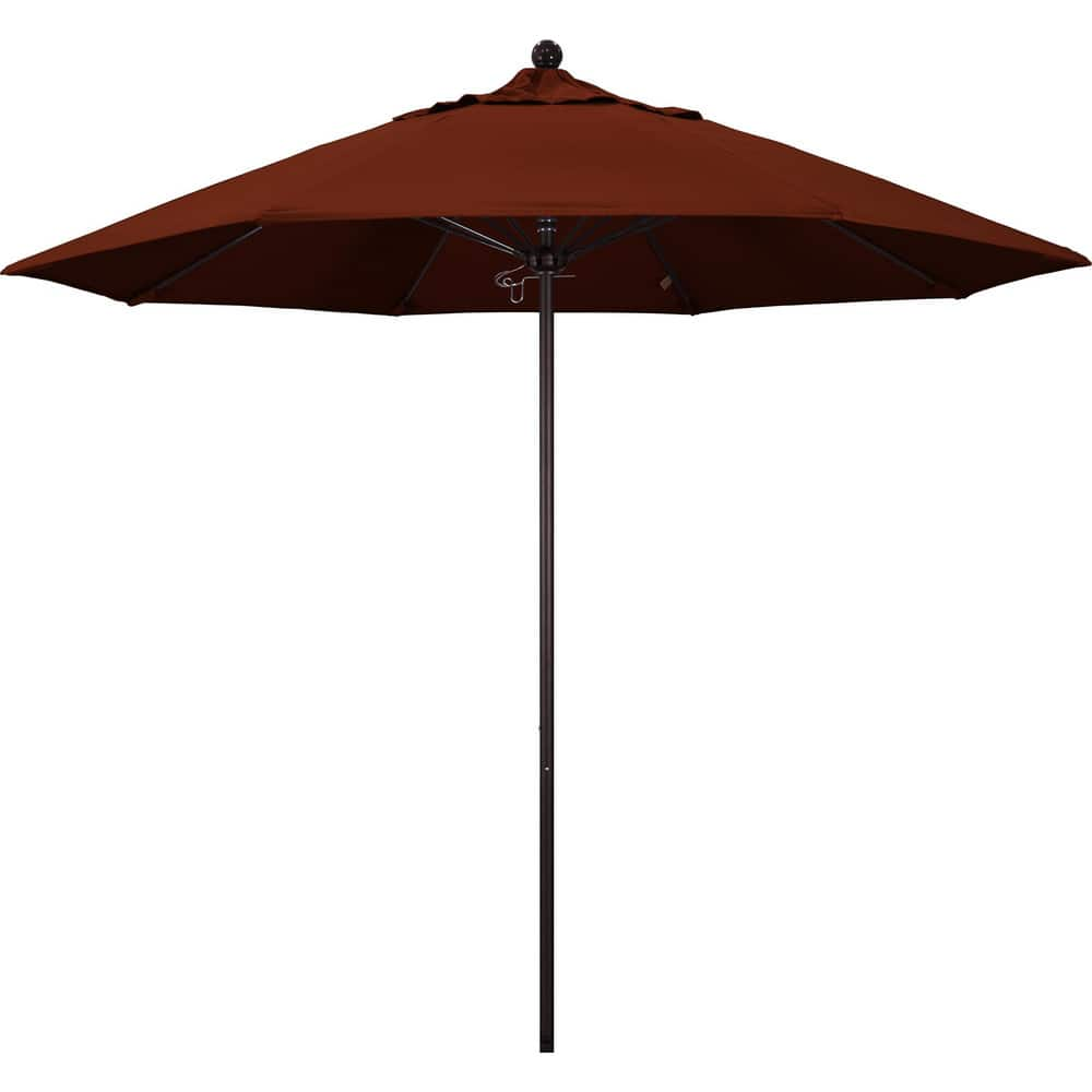 Patio Umbrellas; Diameter (Feet): 9; Height (Feet): 8.583; Fabric Color: Brick; Base Included: No; Canopy Fabric: Pacifica; Fade Resistant: Yes; Additional Information: Push Lift; Frame Material: Aluminum