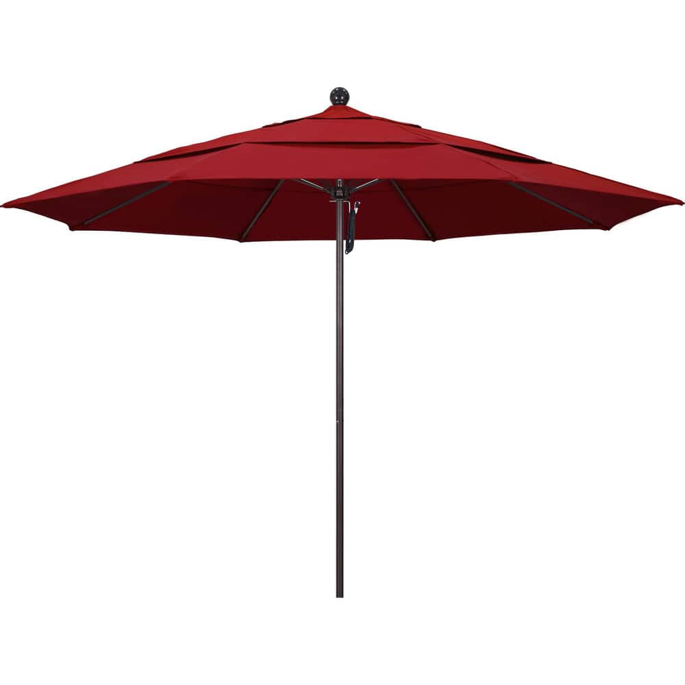 Patio Umbrellas; Diameter (Feet): 11; Height (Feet): 8.917; Fabric Color: Red; Base Included: No; Canopy Fabric: Pacifica; Fade Resistant: Yes; Additional Information: Pulley Lift; Frame Material: Aluminum