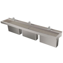 Sinks; Type: Trough; Outside Length: 90 in; Outside Length: 90 in; Mounting Location: Wall; Outside Width: 17.000; Number Of Bowls: 1; Outside Height: 5 in; Material: Type 304 Stainless Steel; Faucet Included: Yes; Faucet Type: H&C Wristblade Gooseneck; V