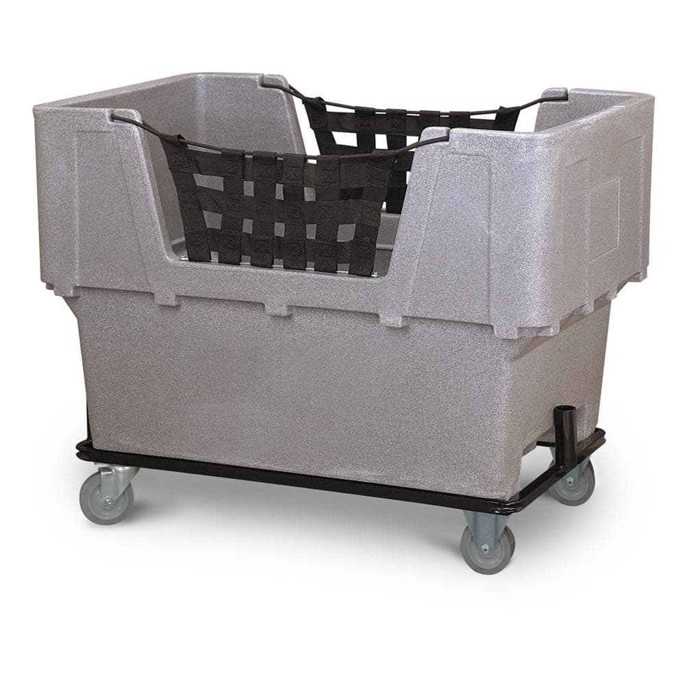 Polyethylene Basket Truck: 18 lb Capacity, 37″ Deep, 48″ Long (2) Rigid & (2) Swivel Wheels, 4″ Wheels, Rubber Casters