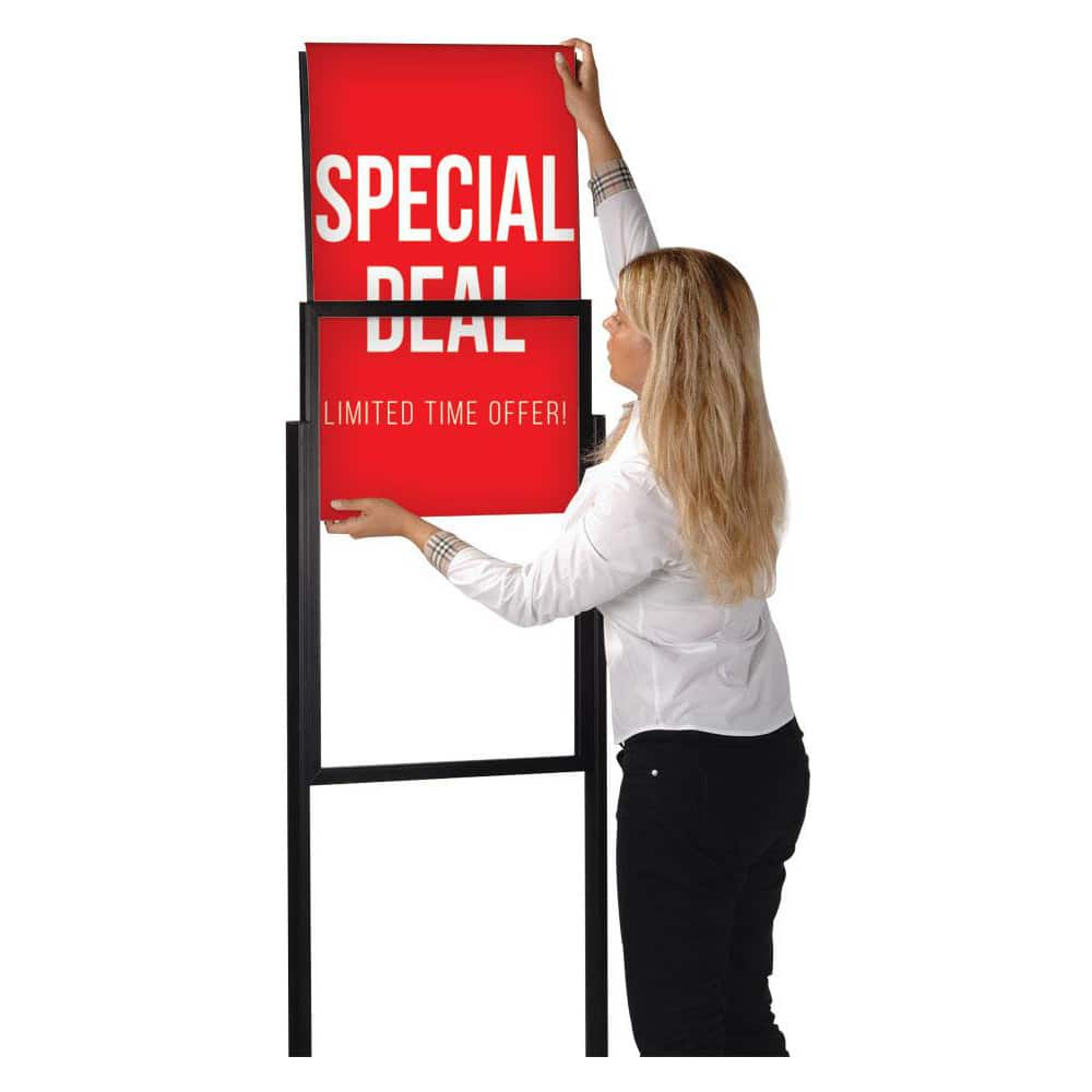 Sign Holders & Frames; Product Type: Sign Frame; Material: Aluminum; Color: Black; Indoor/Outdoor: Indoor; Mount Type: Free Standing; Sign Holder Height (Decimal Inch): 53.5; Sign Holder Width (Inch): 22; Signs Held: 1; Sign Holder Width: 22; Sign Holder