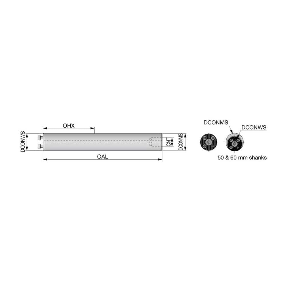 Modular Lathe Adapter/Mount: Neutral Cut, 40 Modular Connection 50 mm Square Shank, 523 mm OAL, Through Coolant, Series D