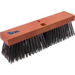 Push Broom: 16″ Wide, Steel Bristle 3-3/4″ Bristle Length, Wood Block, Tapered Handle Connection, Handle Included