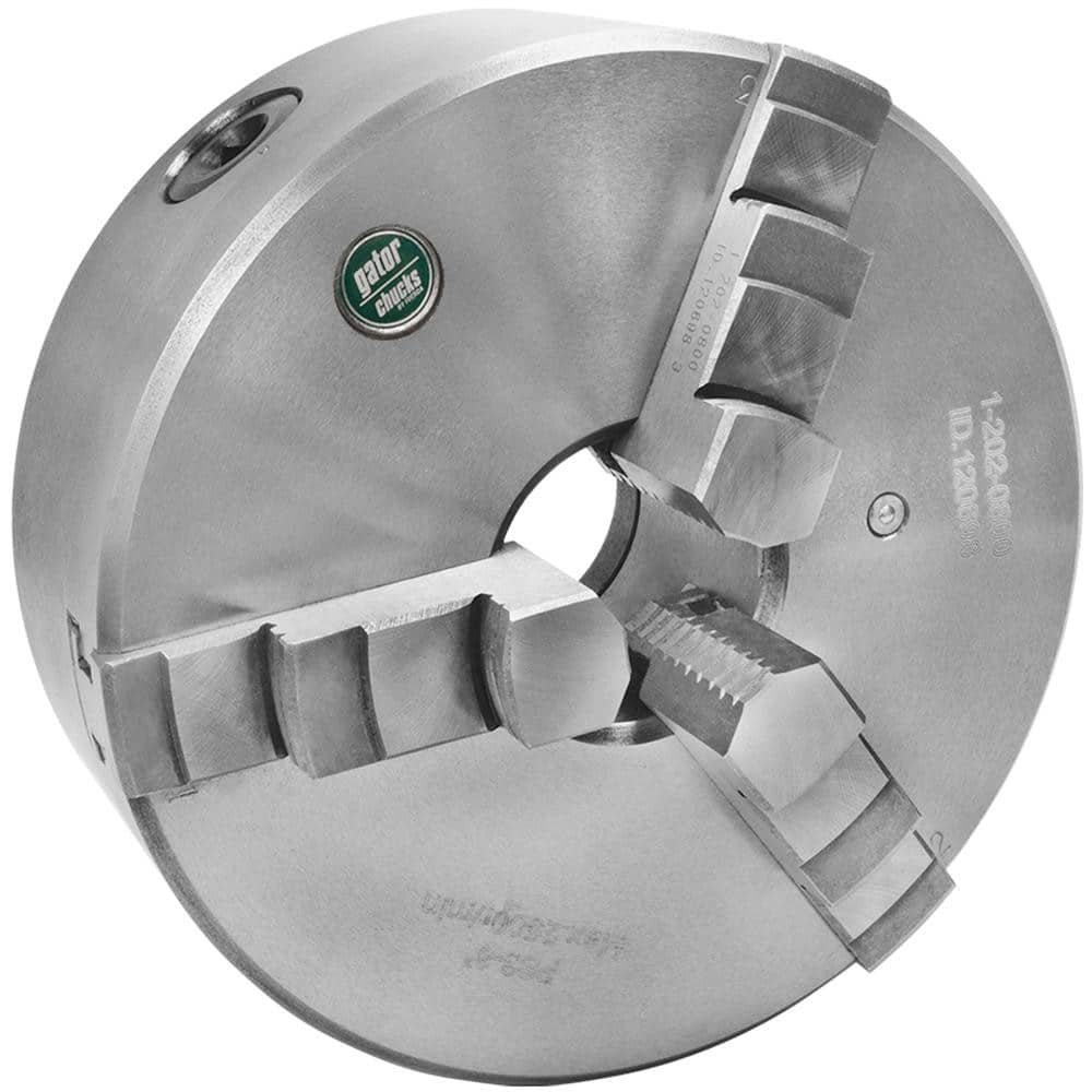 Self-Centering Manual Lathe Chuck: 3-Jaw,  4″ Dia Hard & Solid Jaws, Plain Back Mount, 3,500 Max RPM