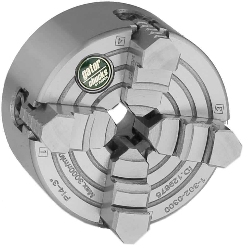 Independent Manual Lathe Chuck: 4-Jaw,  4″ Dia Hard & Solid Jaws, Plain Back Mount, 4,000 Max RPM