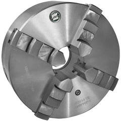 Self-Centering Manual Lathe Chuck: 4-Jaw,  8″ Dia Hard & Solid Jaws, Plain Back Mount, 2,500 Max RPM