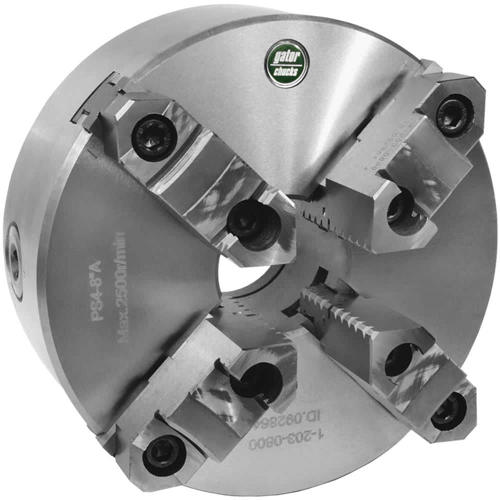 Self-Centering Manual Lathe Chuck: 4-Jaw,  12″ Dia Two-Piece Jaws, Plain Back Mount, 1,500 Max RPM