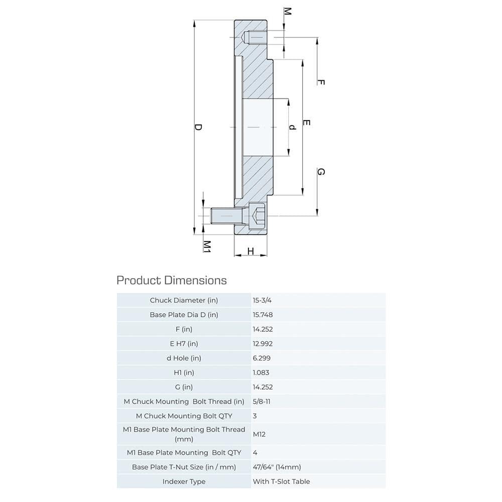 Lathe Chuck Adapter Back Plates; Nominal Chuck Size: 16 in; Mount Type: Slotted Table; Spindle Nose Type: Slotted Table; Chuck Compatibility: 1-105-1601; 1-201-1601; 1-203-1601; Through-hole Diameter: 5.551 in; Chuck Diameter Compatibility: 16 in; Materia