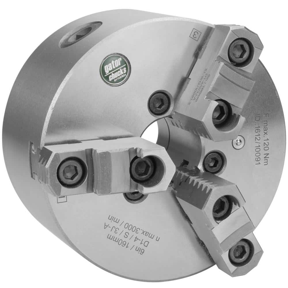 Self-Centering Manual Lathe Chuck: 3-Jaw,  5″ Dia Two-Piece Jaws, Direct & D1-4 Mount, 3,200 Max RPM