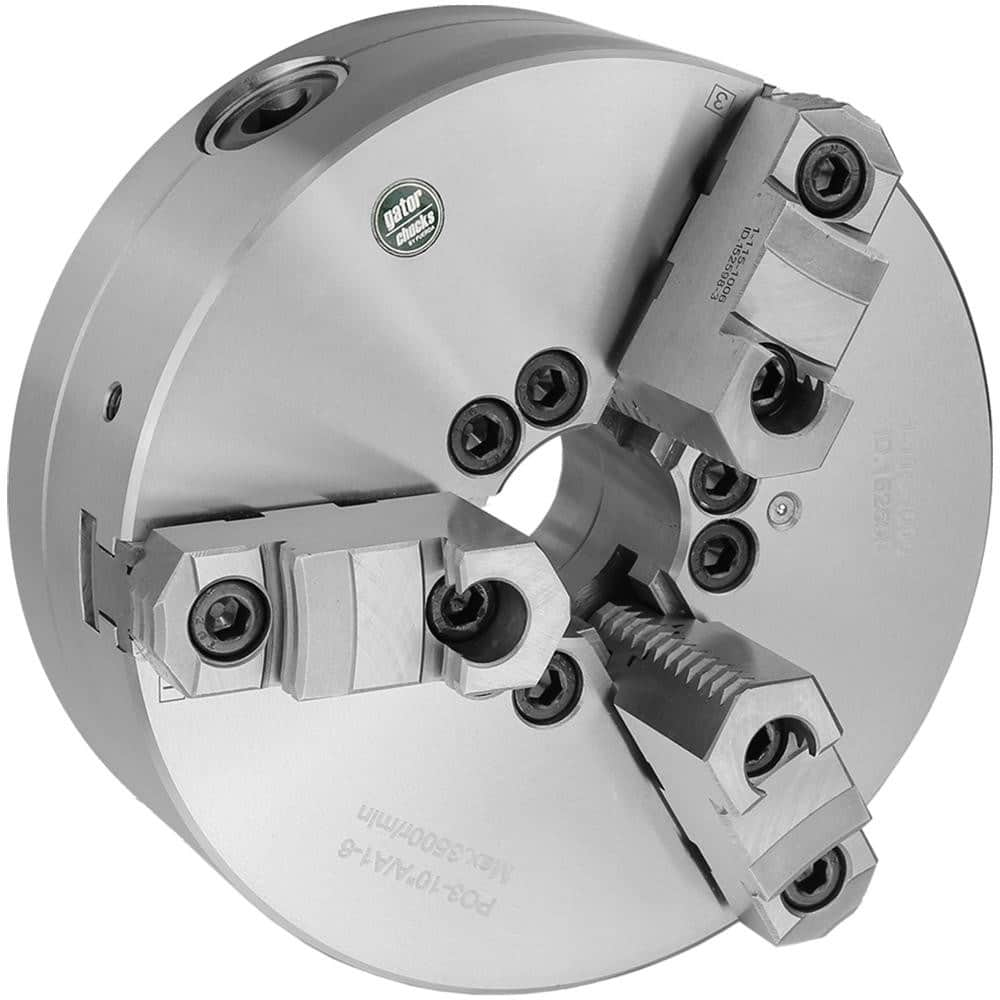 Self-Centering Manual Lathe Chuck: 3-Jaw,  8″ Dia Two-Piece Jaws, Direct & A1-6 Mount, 4,000 Max RPM