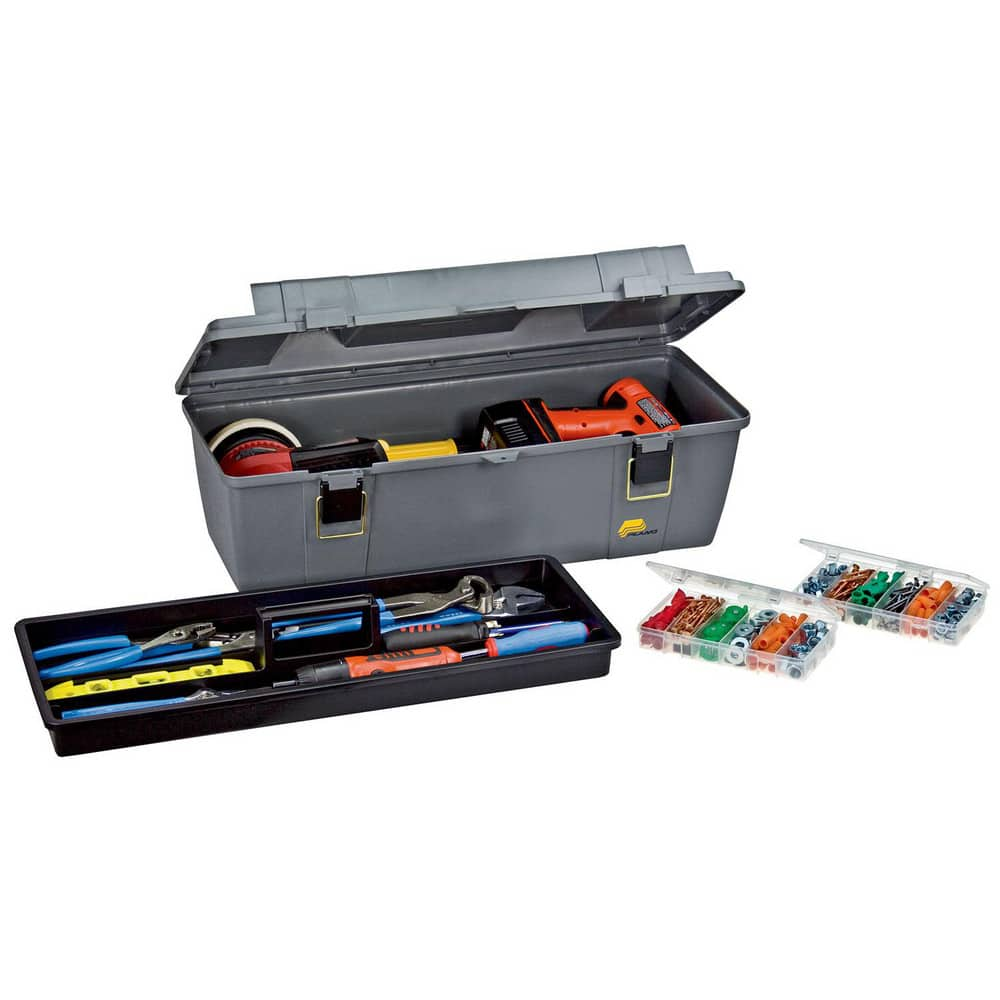 Tool Boxes, Cases & Chests; Material: Plastic; Color: Gray; Overall Depth: 11 in; Overall Height: 10 in; Overall Width: 26; Number Of Trays: 1; Number Of Compartments: 3.000