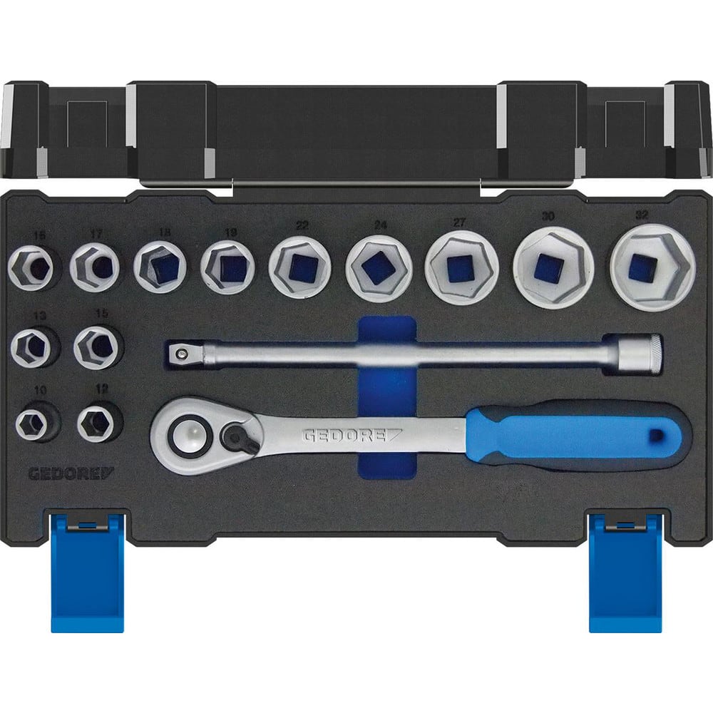 Standard Socket Set: 15 Pc, 1/2″ Drive 6 Point, Chrome-Plated