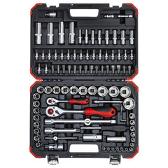 Standard Socket Set: 94 Pc, 1/4 1/2″ Drive 6 Point, Matte Satin Chrome-Plated