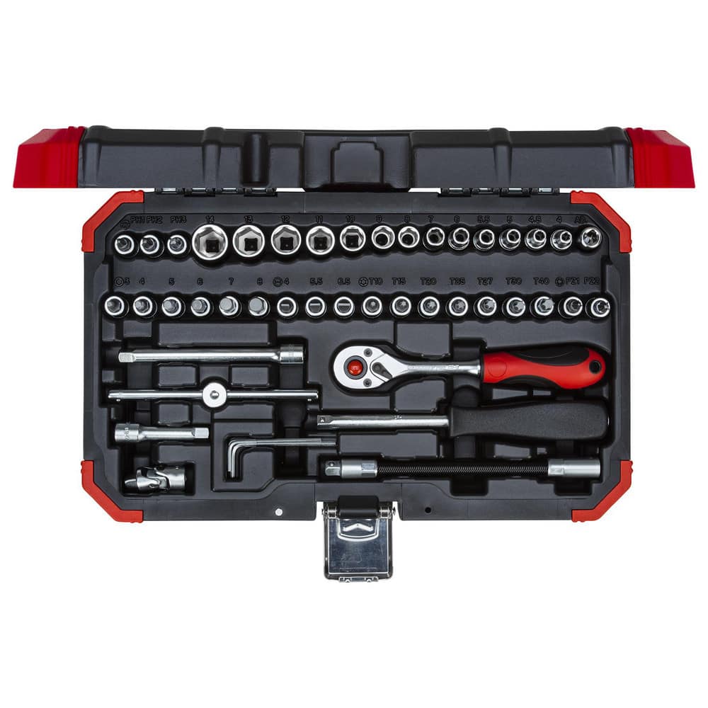 Standard Socket Set: 46 Pc, 1/4″ Drive 6 Point, Matte Satin Chrome-Plated