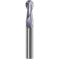 Ball End Mill: 0.125″ Dia, 0.25″ LOC, 2 Flute, Solid Carbide 2-1/4″ OAL, 1/4″ Shank Dia, AlTiN Coated