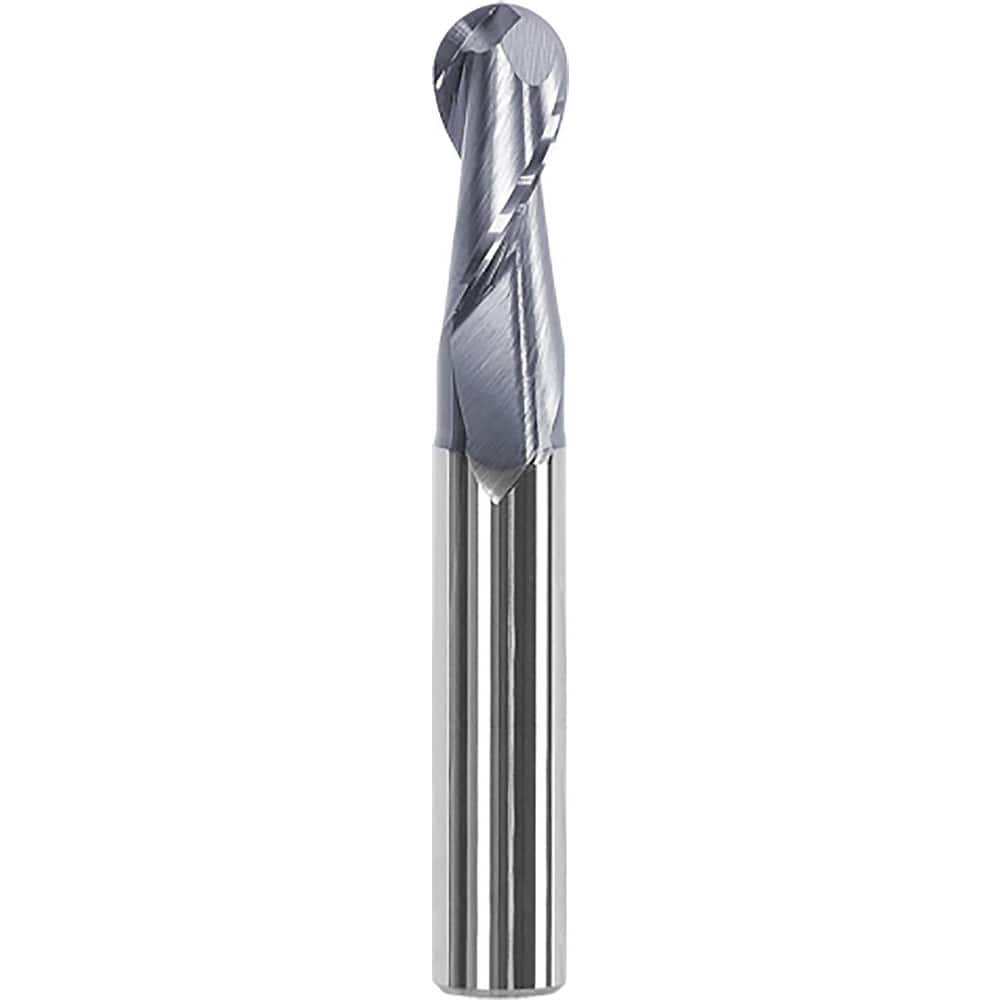 Ball End Mill: 0.7087″ Dia, 1.2598″ LOC, 2 Flute, Solid Carbide AlTiN Coated