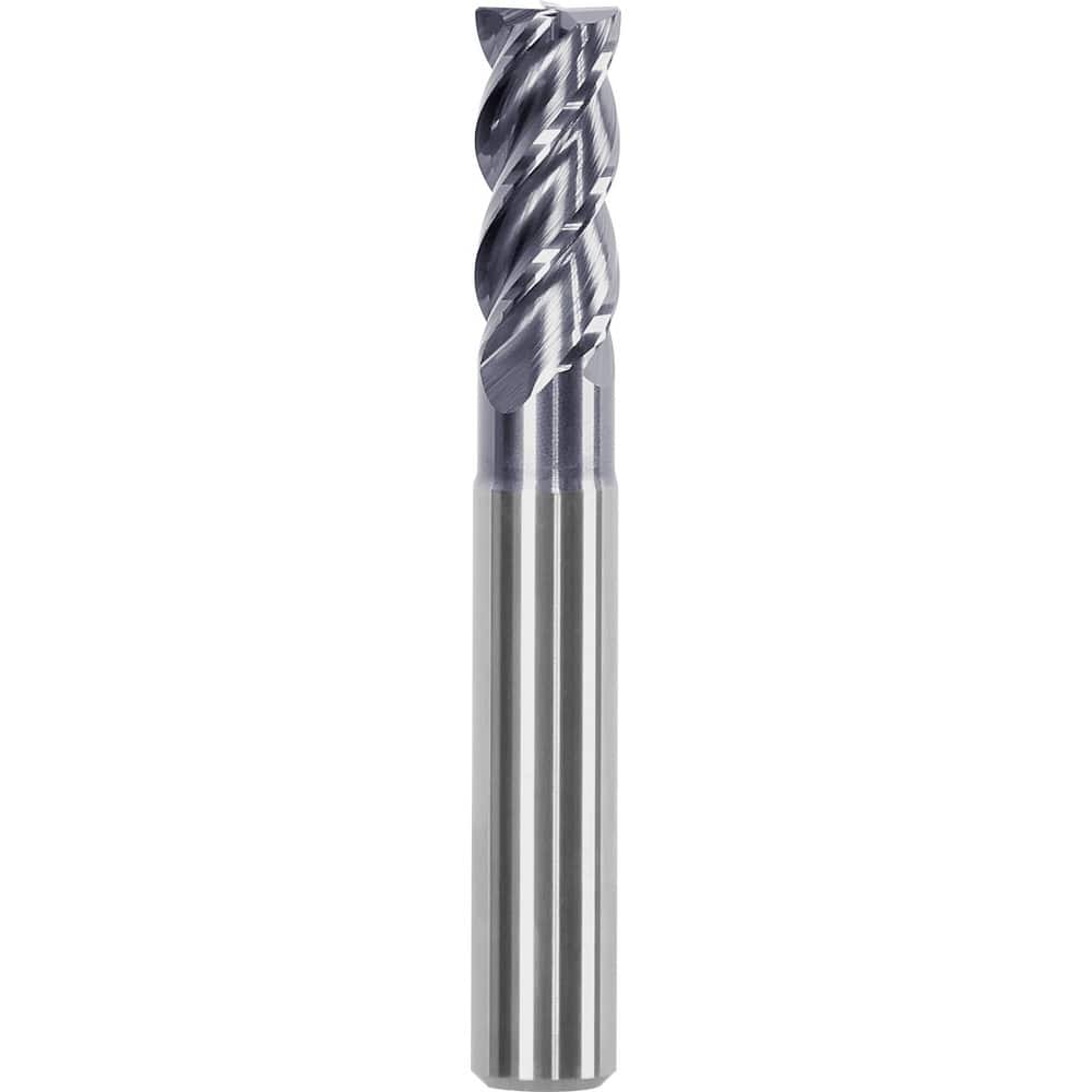 Corner Radius End Mill: 0.7874″ Dia, 1.4961″ LOC, 0.03″ Radius, 4 Flutes, Solid Carbide 4.13″ OAL, 0.7874″ Shank Dia, Helix, AlTiN Coated, Centercutting