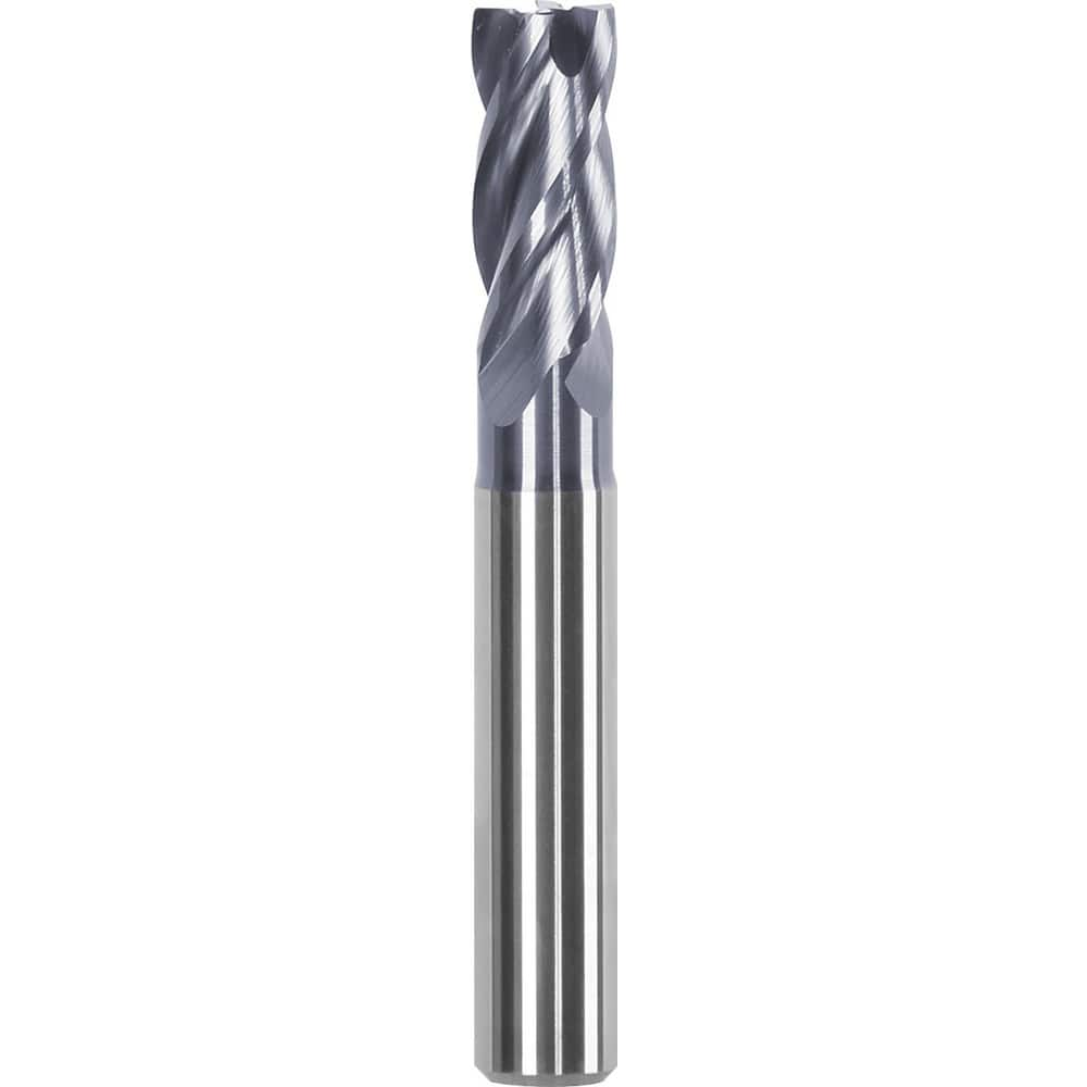 Corner Radius End Mill: 0.3937″ Dia, 0.8661″ LOC, 0.03″ Radius, 4 Flutes, Solid Carbide 2.87″ OAL, 0.3937″ Shank Dia, Helix, AlTiN Coated, Centercutting