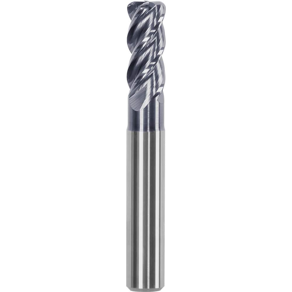 Corner Radius End Mill: 0.6299″ Dia, 1.2598″ LOC, 0.16″ Radius, 4 Flutes, Solid Carbide 3.66″ OAL, 0.6299″ Shank Dia, Helix, AlTiN Coated, Centercutting