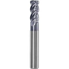 Corner Radius End Mill: 0.315″ Dia, 0.748″ LOC, 0.06″ Radius, 4 Flutes, Solid Carbide 2.52″ OAL, 0.315″ Shank Dia, Helix, AlTiN Coated, Centercutting