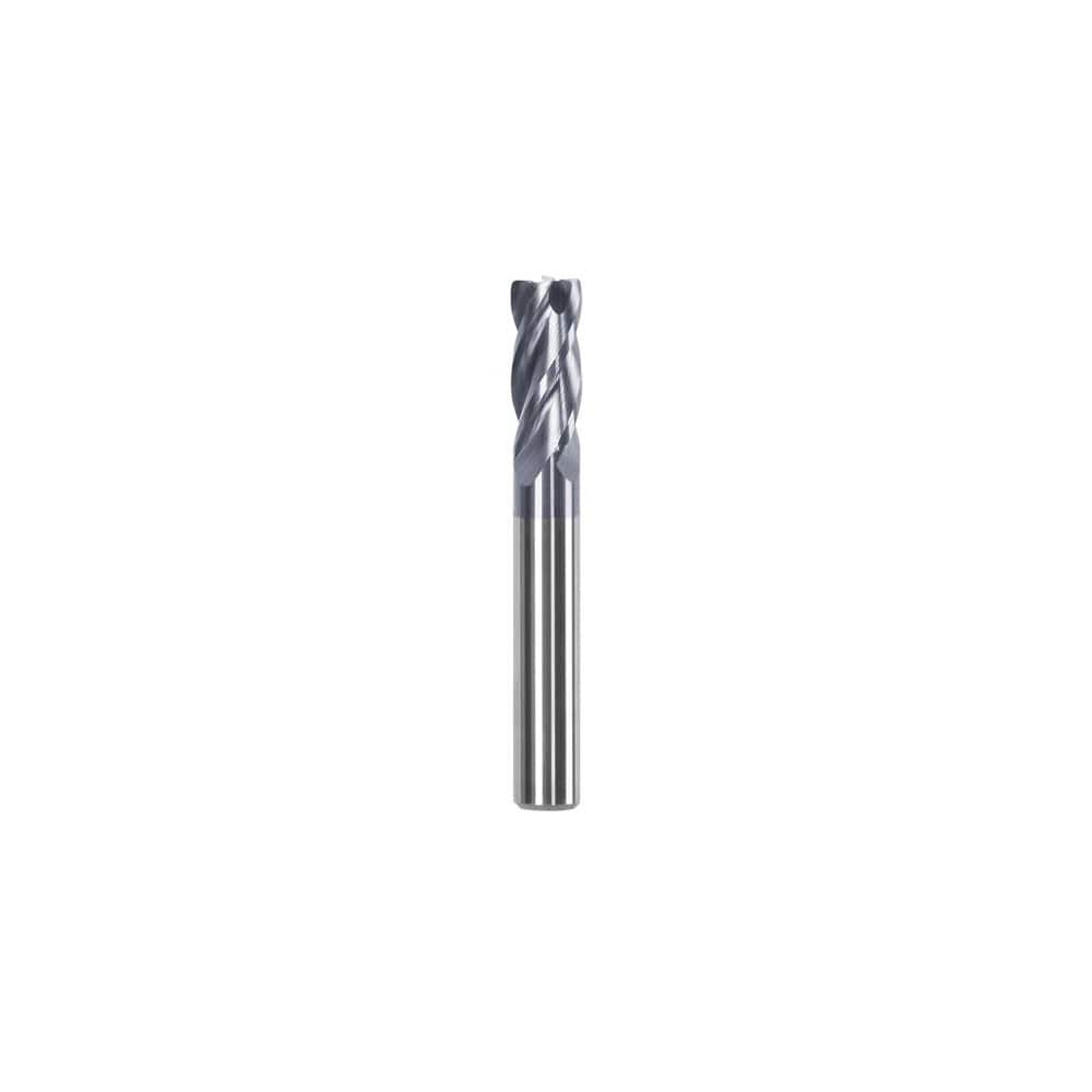 Corner Radius End Mill: 3/4″ Dia, 1-1/2″ LOC, 0.13″ Radius, 4 Flutes, Solid Carbide 4″ OAL, 3/4″ Shank Dia, Helix, AlTiN Coated, Centercutting