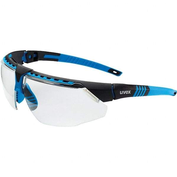 Uvex - Clear Lenses, Framed Safety Glasses - Anti-Fog, Blue Frame, Adjustable Temples, Size Universal, Wrap Around - All Tool & Supply