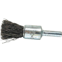 Brush Research Mfg. - 1/2" Brush Diam, Crimped, End Brush - 1/4" Diam Steel Shank, 20,000 Max RPM - All Tool & Supply