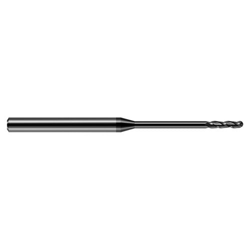 ‎0.09″ Dia. × 1/8″ Shank × 3/4″ DOC × 2-1/2″ OAL, Carbide DLC, Long , 3 Flute, Ballnose End Mill - Exact Industrial Supply