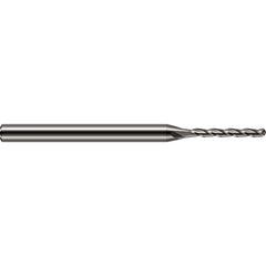 Ball End Mill: 0.02″ Dia, 0.2″ LOC, 3 Flute, Solid Carbide 2-1/2″ OAL, 1/8″ Shank Dia, 30 ° Helix, Uncoated, Single End