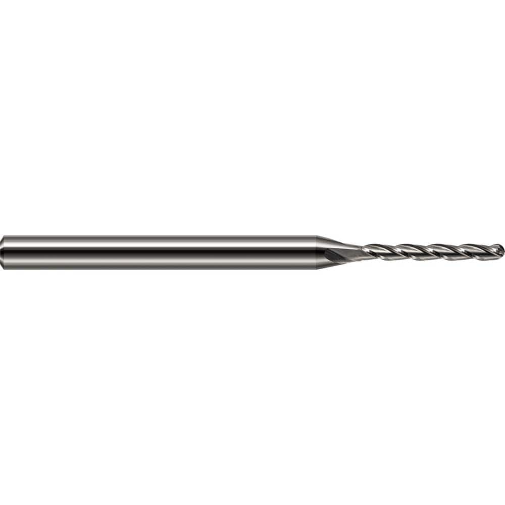 Ball End Mill: 0.062″ Dia, 0.437″ LOC, 3 Flute, Solid Carbide 2-1/2″ OAL, 1/8″ Shank Dia, 30 ° Helix, Uncoated, Single End