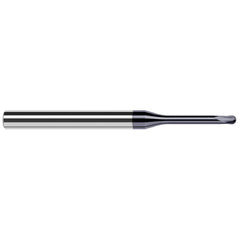 Ball End Mill: 0.125″ Dia, 0.1″ LOC, 2 Flute, Solid Carbide 2-1/2″ OAL, 1/4″ Shank Dia, 20 ° Helix, AlTiN Coated, Single End