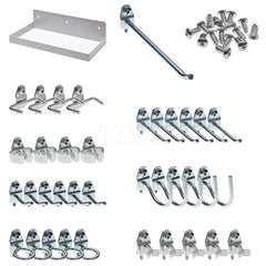 Peg Board Accessories; Type: Pegboard Shelf; For Use With: 1/4″ & 1/8″ Pegboards; DuraBoard; Color: White; Contents: (36 pc) DuraHook Locking Pegboard Hook Assortment; (1) Shelf; Accessory Type: Pegboard Shelf