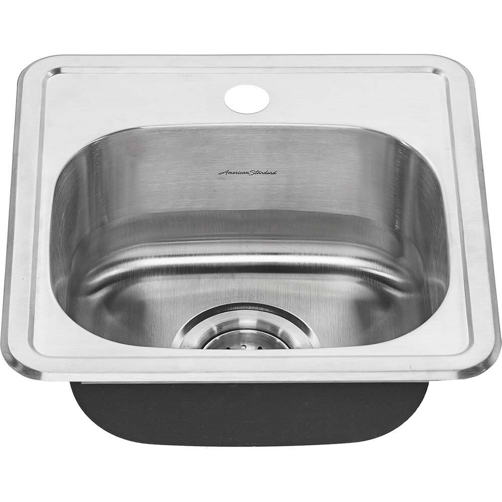 American Standard - Sinks; Type: Single Bowl Stainless Steel Kitchen Sink ; Outside Length: 15 (Inch); Outside Length: 15.000 (Decimal Inch); Outside Width: 15.000 (Decimal Inch); Outside Width: 15 (Inch); Outside Height: 6.0000 (Decimal Inch) - Exact Industrial Supply